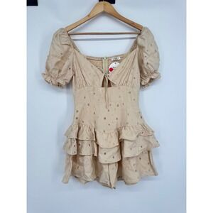 Storia Romper Women S Beige Tiered Ruffle Cottage Peasant Festival Country Boho
